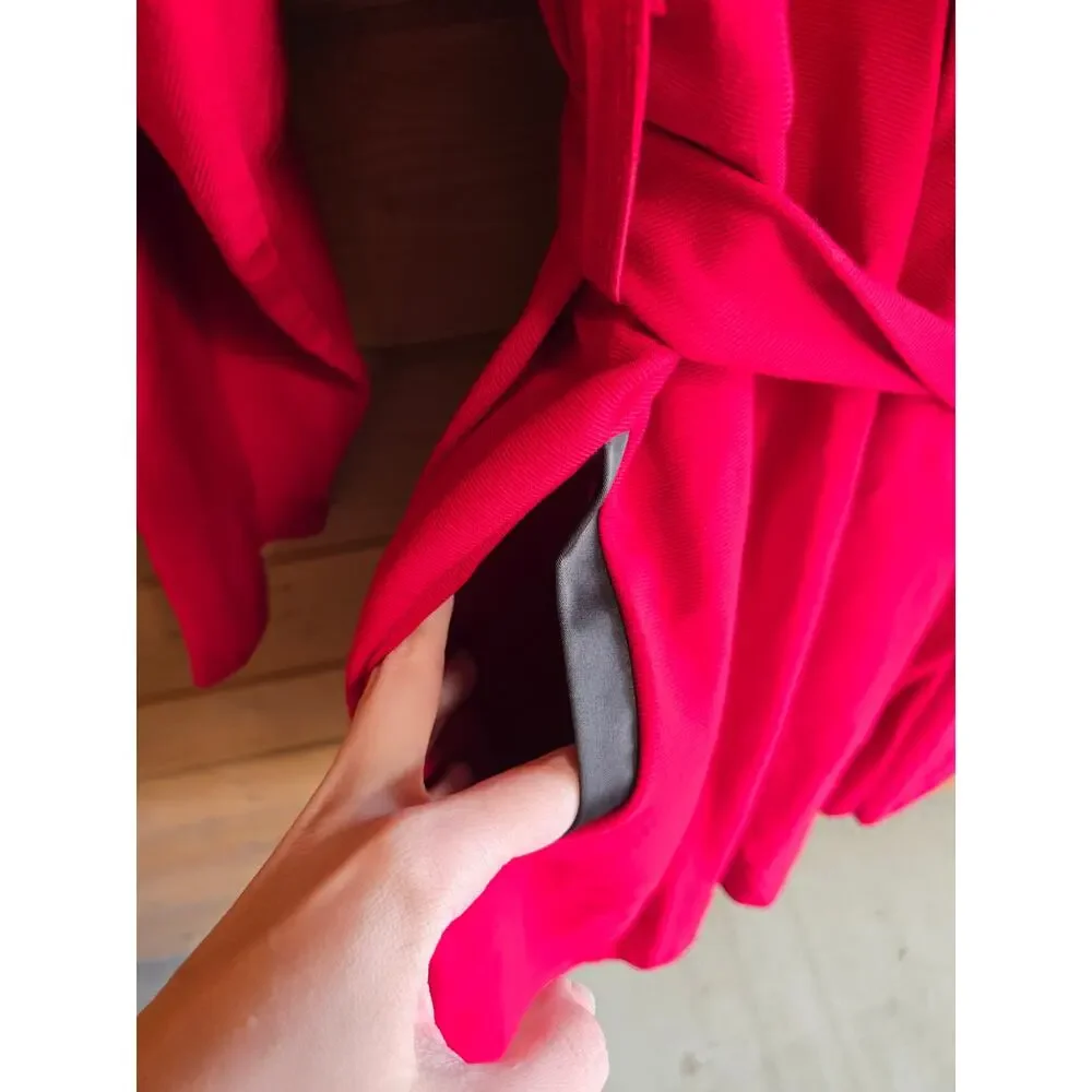 Torrid Tuxedo Dress Mini Skater Jester Red NWT 24 Vneck Satin Long Sleeve Belted - Picture 6 of 6